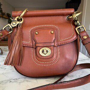 Vintage Coach Mini Willis Cognac Tan Leather Turnlock Tassel Crossbody Bag 19886